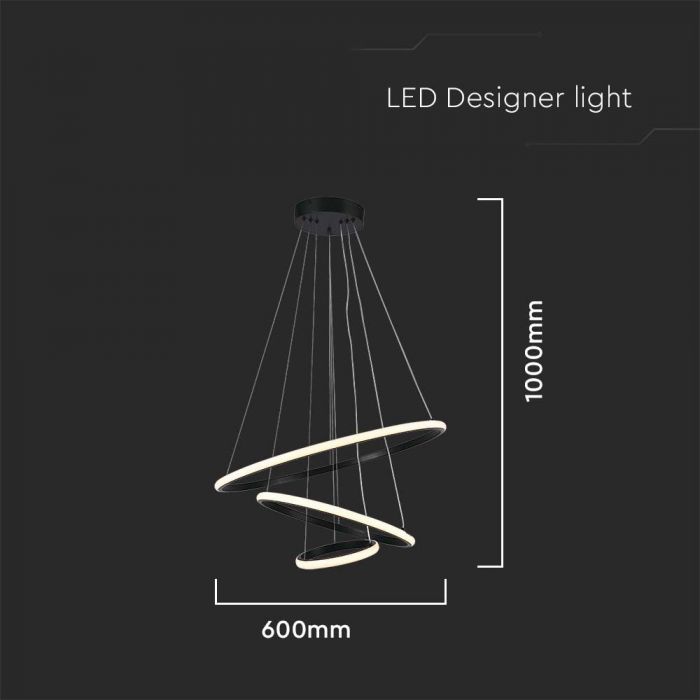 SUPERACTION 32W(3880Lm) LED disainvalgusti, IP20, V-TAC, must, 600-400-200mm, soe valge valgus 3000K
