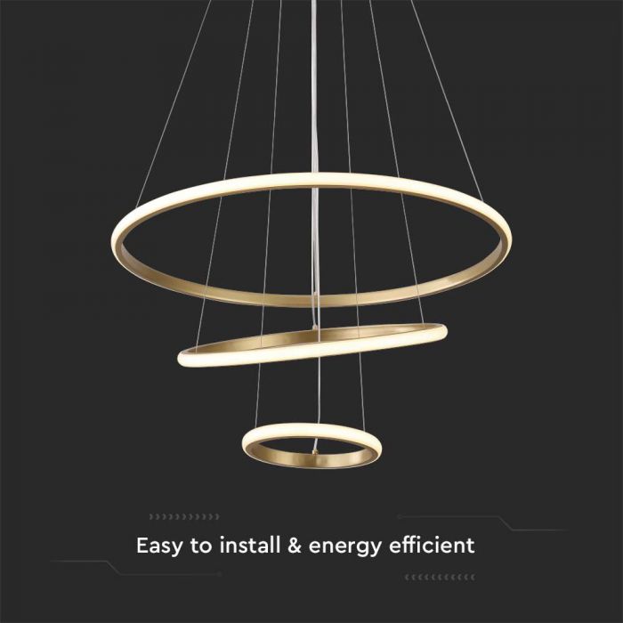 32W(3880Lm) LED design chandelier, IP20, V-TAC, gold color, D:600+D:400+D:200mm, warm white light 3000K