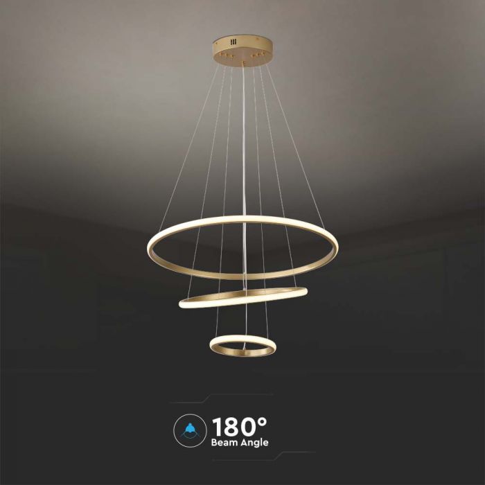 32W(3880Lm) LED design chandelier, IP20, V-TAC, gold color, D:600+D:400+D:200mm, warm white light 3000K