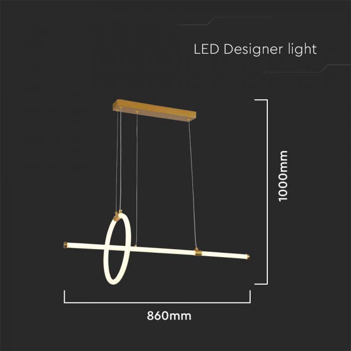SUPERACTION_16W(1820Lm) LED-designarmatur, IP20, V-TAC, guld, 860x300mm, varmvitt ljus 3000K