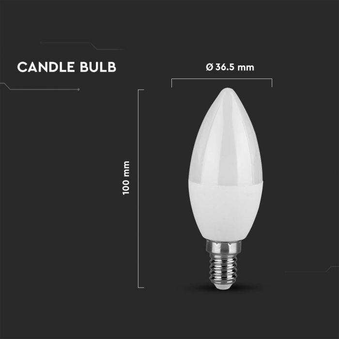 E14 3.7W(320Lm) LED Spuldze, C37, V-TAC SAMSUNG, IP20, silti balta gaisma 3000K