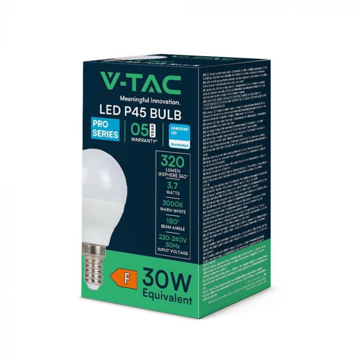 E14 3.7W(320Lm) LED Spuldze, IP20, V-TAC SAMSUNG, P45, garantija 5 gadi, auksti balta gaisma 6500K