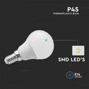 E14 3.7W(320Lm) LED-lambi, IP20, V-TAC SAMSUNG, P45, 5 aastat garantiid, soe valge valgus 3000K