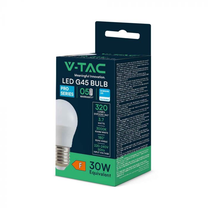 E27 3.7W(320Lm) LED Bulb, G45, V-TAC SAMSUNG, IP20, warm white light 3000K