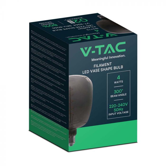 E27 4W LED dekoratīvā Filament spuldze, V-TAC, IP20, 140x200mm, melna, stikls