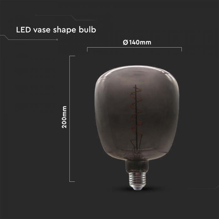 E27 4W LED dekoratīvā Filament spuldze, V-TAC, IP20, 140x200mm, melna, stikls