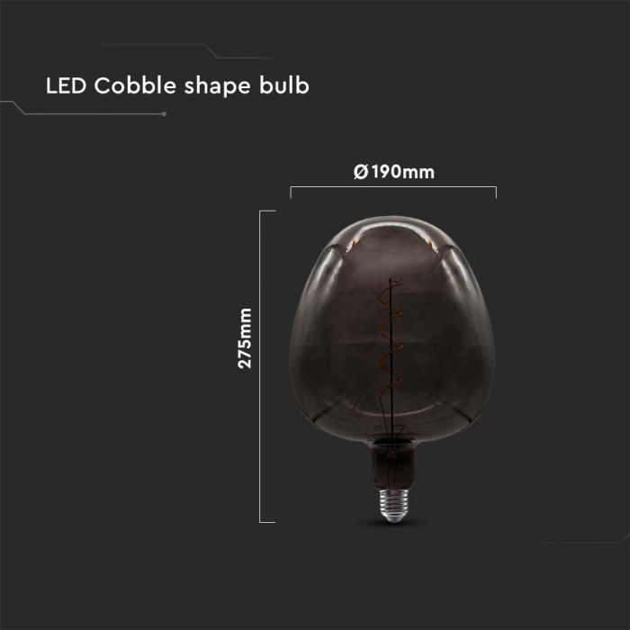E27 4W LED dekoratīvā Filament spuldze, V-TAC, IP20,  190x275mm, melna, stikls