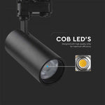 30W(2900Lm) LED COB strömskenesarmatur, svart reflektor, svart bakstycke, V-TAC, IP20, 3IN1(2700/4000/6000K)