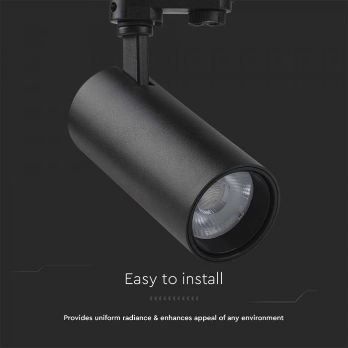 30W(2900Lm) LED COB strömskenesarmatur, svart reflektor, svart bakstycke, V-TAC, IP20, 3IN1(2700/4000/6000K)