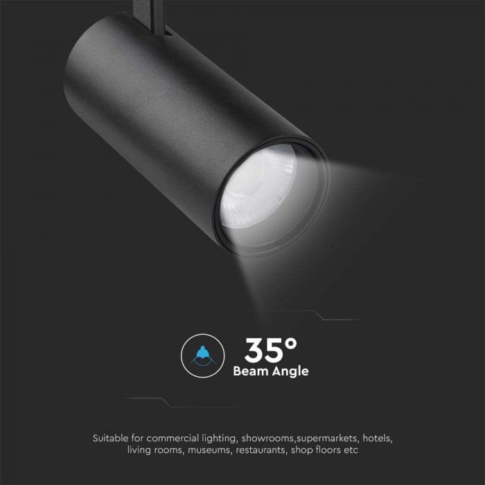 30W(2900Lm) LED COB track luminaire, black reflector, black back cover, V-TAC, IP20, 3IN1(2700/4000/6000K)