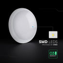 8W/16W/20W(1100–2700Lm) LED kupolveida gaismeklis ar avārijas funkciju un mikroviļņu sensoru, V-TAC VT-8633, SMD CREE, 135Lm/W, IP54, IK08, balts, Ø320x100mm, 110°, 3 gadu garantija, CCT 3in1