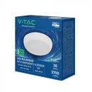 8W/16W/20W(1100–2700Lm) LED kupolveida gaismeklis ar avārijas funkciju un mikroviļņu sensoru, V-TAC VT-8633, SMD CREE, 135Lm/W, IP54, IK08, balts, Ø320x100mm, 110°, 3 gadu garantija, CCT 3in1