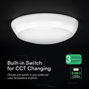 8W/16W/20W(1100–2700Lm) LED kupolveida gaismeklis ar avārijas funkciju un mikroviļņu sensoru, V-TAC VT-8633, SMD CREE, 135Lm/W, IP54, IK08, balts, Ø320x100mm, 110°, 3 gadu garantija, CCT 3in1
