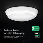 8W/16W/20W(1100–2700Lm) LED kupolveida gaismeklis ar avārijas funkciju un mikroviļņu sensoru, V-TAC VT-8633, SMD CREE, 135Lm/W, IP54, IK08, balts, Ø320x100mm, 110°, 3 gadu garantija, CCT 3in1