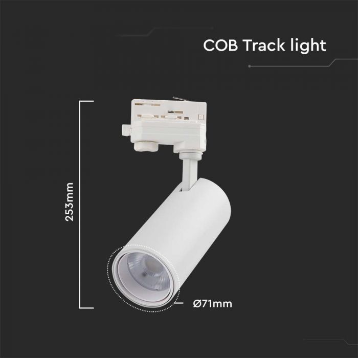 30W(2900Lm) LED COB sliežu gaismeklis, balts atstarotājs,balts mugurējais vāks, V-TAC, IP20, 3IN1(2700/4000/6000K)