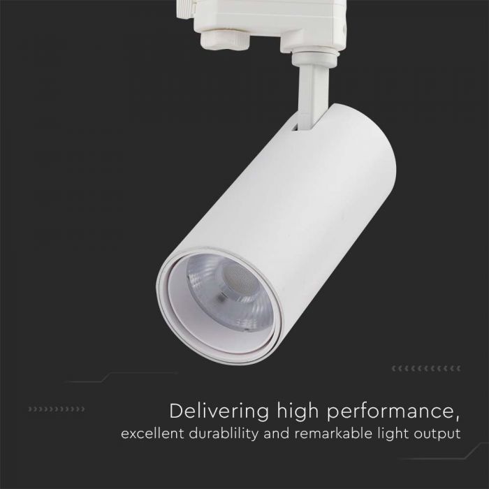 30W(2900Lm) LED COB sliežu gaismeklis, balts atstarotājs,balts mugurējais vāks, V-TAC, IP20, 3IN1(2700/4000/6000K)
