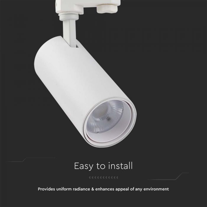 30W(2900Lm) LED COB sliežu gaismeklis, balts atstarotājs,balts mugurējais vāks, V-TAC, IP20, 3IN1(2700/4000/6000K)