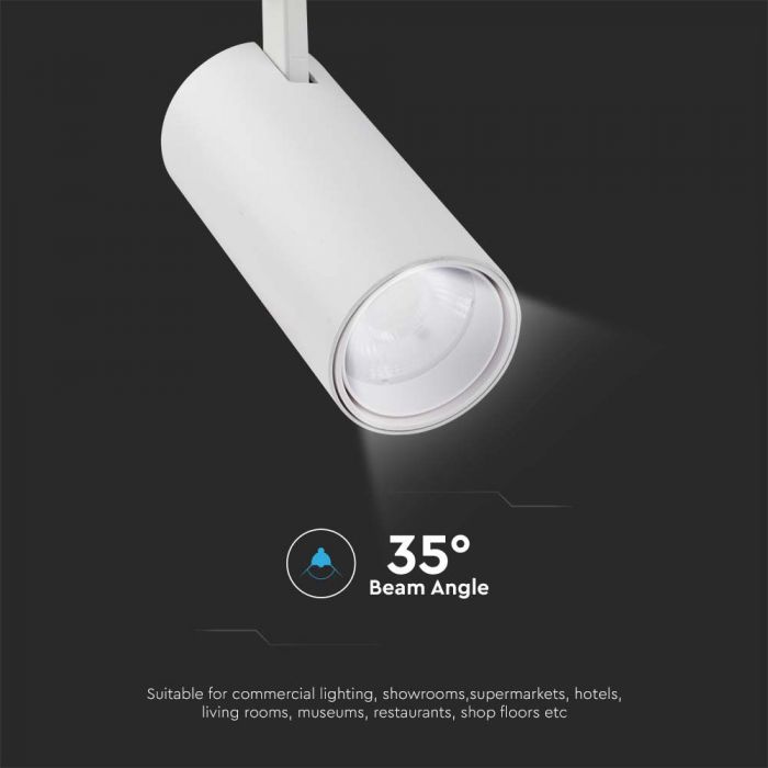 30W(2900Lm) LED COB sliežu gaismeklis, balts atstarotājs,balts mugurējais vāks, V-TAC, IP20, 3IN1(2700/4000/6000K)