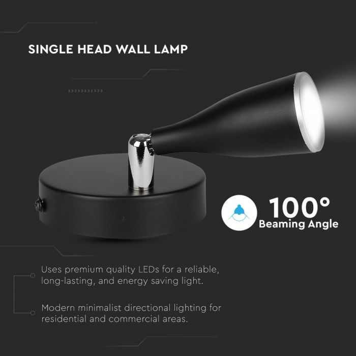 4.5W(420Lm) LED Wall lamp, V-TAC, IP20, black, warm white light 3000K
