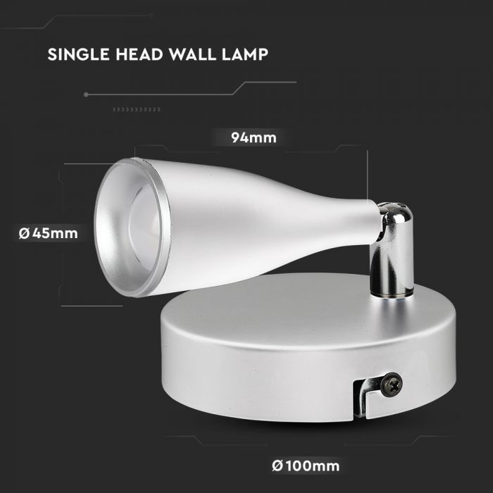 4.5W(420Lm) LED Wall lamp, V-TAC, IP20, white, neutral white light 4000K