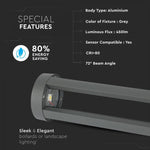 10W(450Lm) LED-trädgårdslampa, grått hölje, 80 cm, IP65, V-TAC, varmvitt ljus 3000K