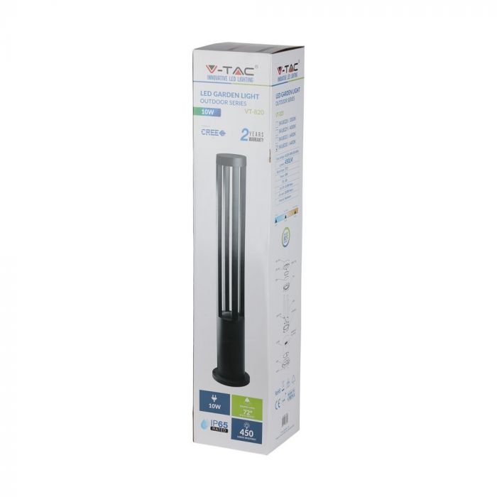 10W(450Lm) LED-trädgårdslampa, grått hölje, 80 cm, IP65, V-TAC, varmvitt ljus 3000K