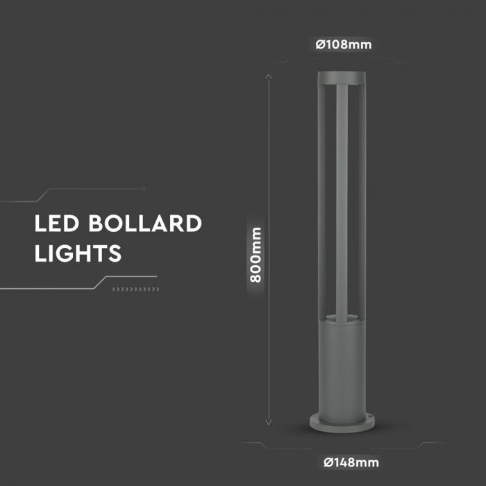 10W(450Lm) LED-trädgårdslampa, grått hölje, 80 cm, IP65, V-TAC, varmvitt ljus 3000K