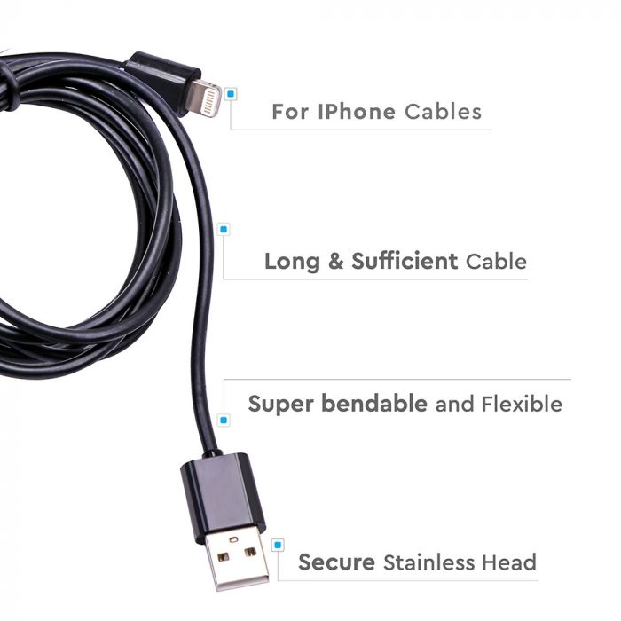 1,5 m USB-kabel svart, gjord för Apple-produkter - stöder iPhone, iPad, iPod etc., V-TAC