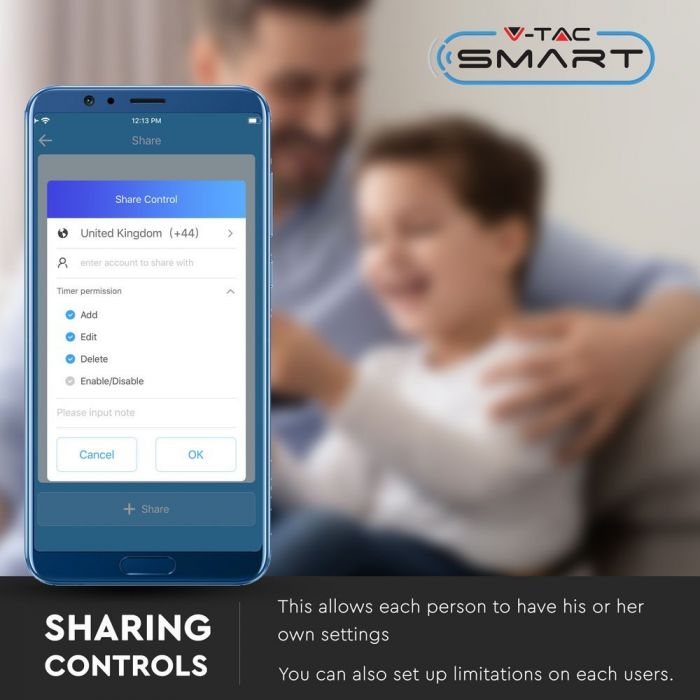 16A 2.4Ghz SMART temperature, humidity sensor, ALEXA and GOOGLE HOME compatible, V-TAC, IP20