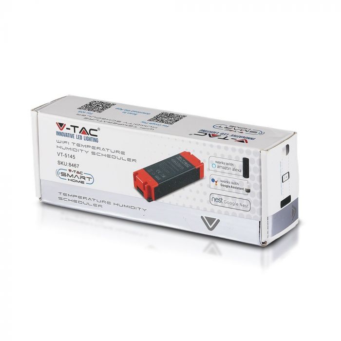 16A 2.4Ghz SMART temperature, humidity sensor, ALEXA and GOOGLE HOME compatible, V-TAC, IP20