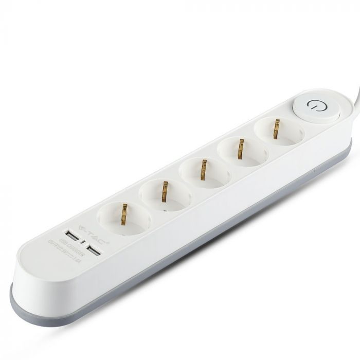 3m pikendusjuhe, 5 pistikupesa, IP20 16A 250V 3680W, 2 USB, V-TAC