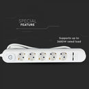 Удлинитель 3 м, 5 розеток, IP20 16A 250V 3680W, 2 USB, V-TAC