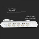 3m pikendusjuhe, 5 pistikupesa, IP20 16A 250V 3680W, 2 USB, V-TAC