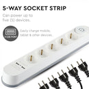 Удлинитель 3 м, 5 розеток, IP20 16A 250V 3680W, 2 USB, V-TAC