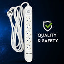 Удлинитель 3 м, 5 розеток, IP20 16A 250V 3680W, 2 USB, V-TAC