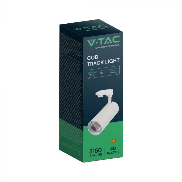 Светодиодный трековый светильник 40W(3150Lm), V-TAC, IP20, гарантия 2 года, белый с белым отражателем, 3IN1(2700/4000/6000K)