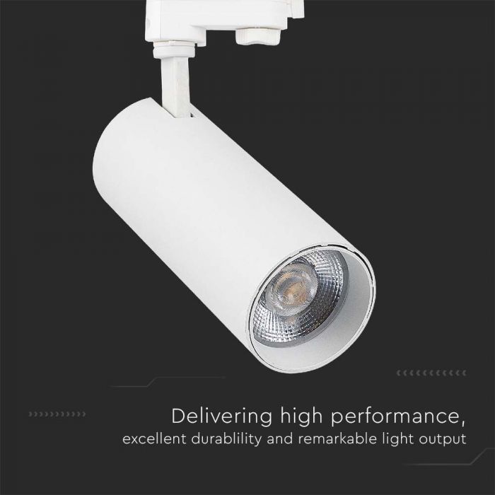 Светодиодный трековый светильник 40W(3150Lm), V-TAC, IP20, гарантия 2 года, белый с белым отражателем, 3IN1(2700/4000/6000K)