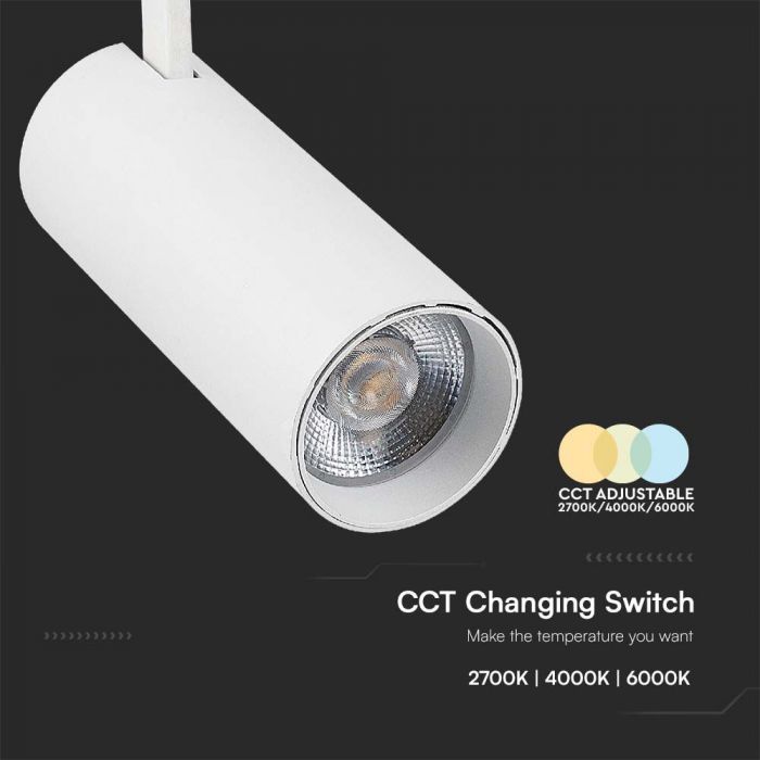 Светодиодный трековый светильник 40W(3150Lm), V-TAC, IP20, гарантия 2 года, белый с белым отражателем, 3IN1(2700/4000/6000K)