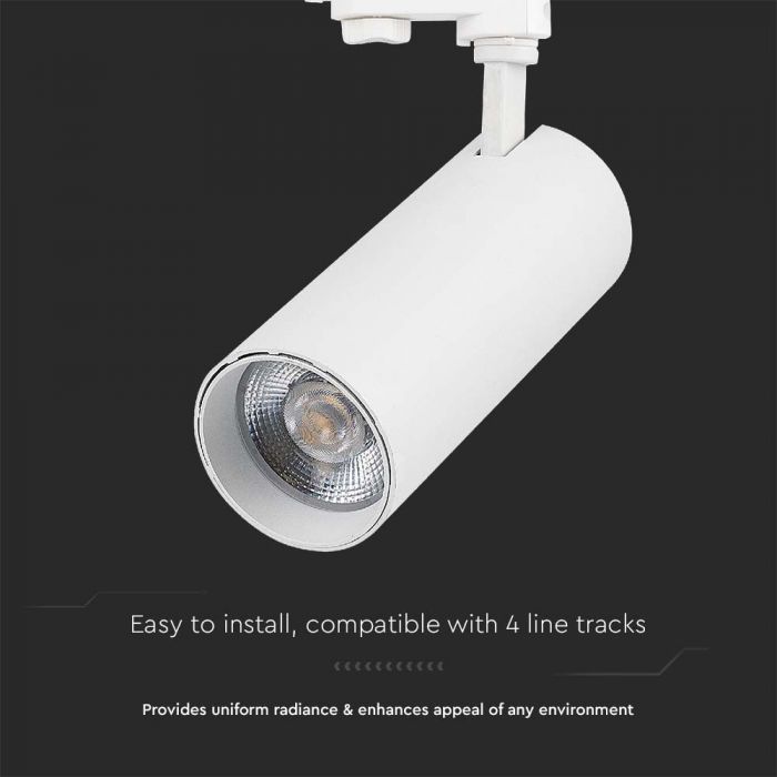 Светодиодный трековый светильник 40W(3150Lm), V-TAC, IP20, гарантия 2 года, белый с белым отражателем, 3IN1(2700/4000/6000K)