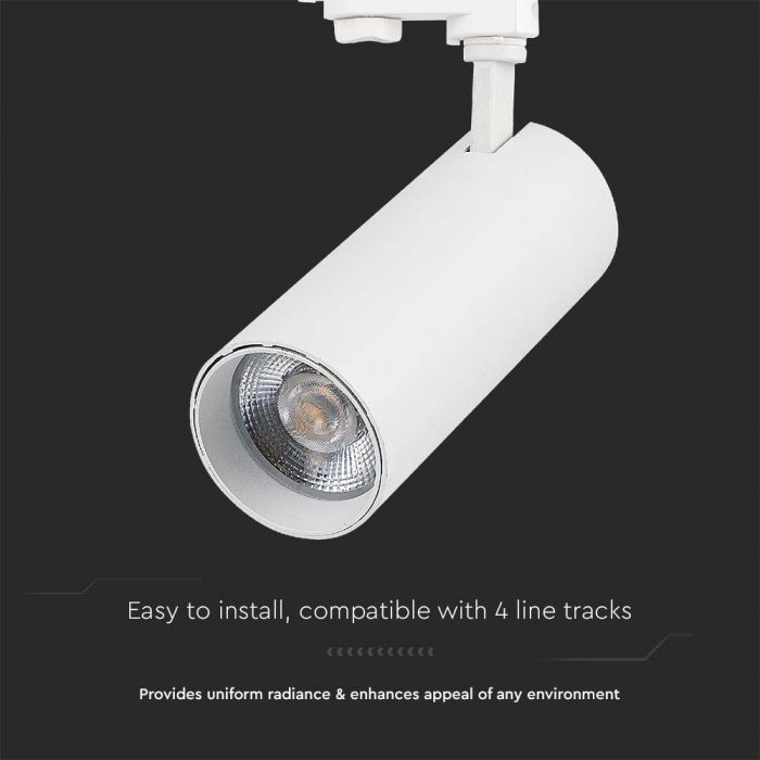 Светодиодный трековый светильник 40W(3150Lm), V-TAC, IP20, гарантия 2 года, белый с белым отражателем, 3IN1