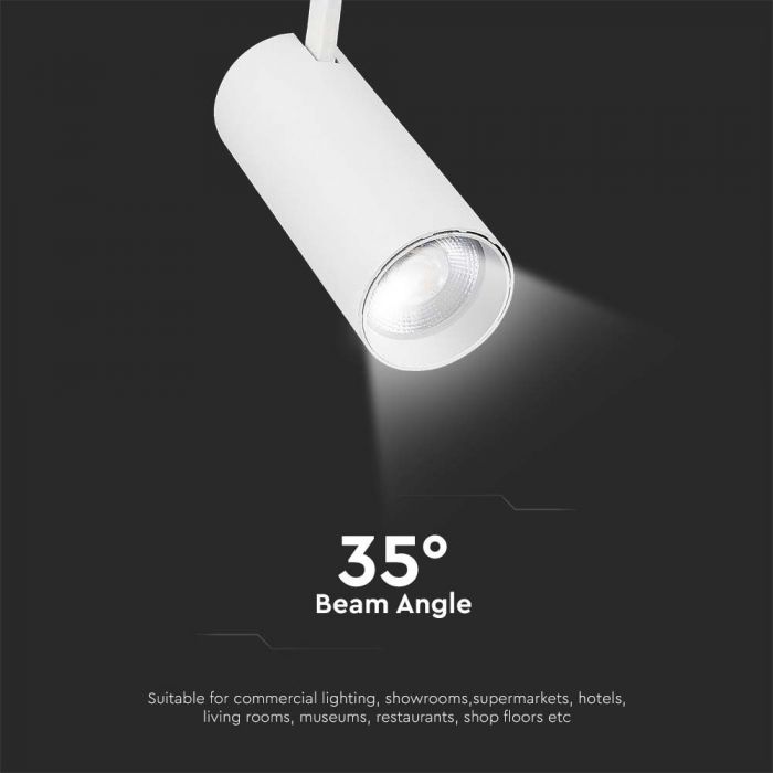Светодиодный трековый светильник 40W(3150Lm), V-TAC, IP20, гарантия 2 года, белый с белым отражателем, 3IN1(2700/4000/6000K)