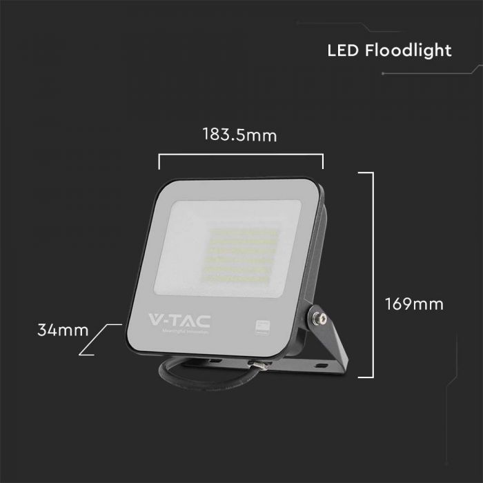 50W(5740Lm) LED floodlight, V-TA SAMSUNG, warranty 5 years, IP65, black body and gray glass, cold white light 6500K