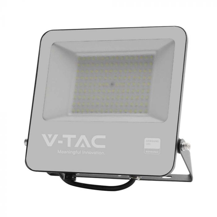 100W(11480Lm) LED spotlight without motion sensor, V-TAC SAMSUNG, IP65, black body and gray glass, cold white light 6500K