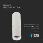 GU10 Virsapmetuma karkass stiprināšanai pie griestiem, balts,  197 x Ø59.5 mm, Max 35W, V-TAC