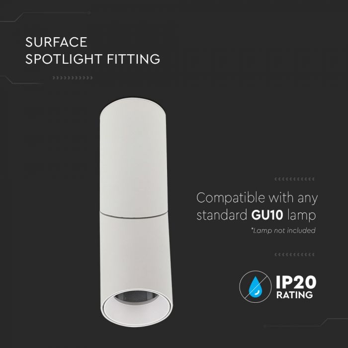 GU10 Virsapmetuma karkass stiprināšanai pie griestiem, balts,  197 x Ø59.5 mm, Max 35W, V-TAC