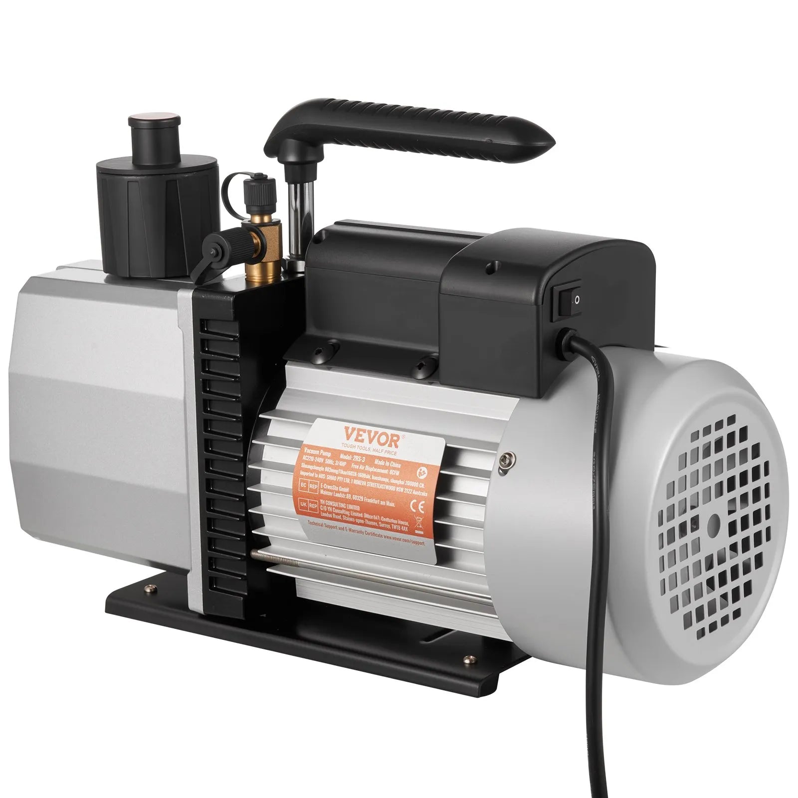 VEVOR profesionāls divpakāpju rotācijas lāpstiņu vakuumsūknis, gaisa plūsma 483 l/min, gala vakuums 15 mikroni, jauda 0,56 kW (3/4 HP)