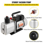 VEVOR profesionāls divpakāpju rotācijas lāpstiņu vakuumsūknis, gaisa plūsma 483 l/min, gala vakuums 15 mikroni, jauda 0,56 kW (3/4 HP)