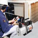 VEVOR profesionāls divpakāpju rotācijas lāpstiņu vakuumsūknis, gaisa plūsma 483 l/min, gala vakuums 15 mikroni, jauda 0,56 kW (3/4 HP)