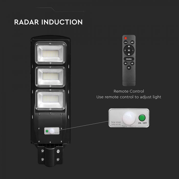 12W (1200Lm) LED päikesepaneelide tänavavalgustus, V-TAC, IP65, must, jaheda valge valgus 6000K