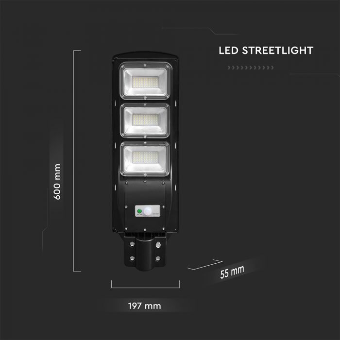 12W (1200Lm) LED päikesepaneelide tänavavalgustus, V-TAC, IP65, must, jaheda valge valgus 6000K